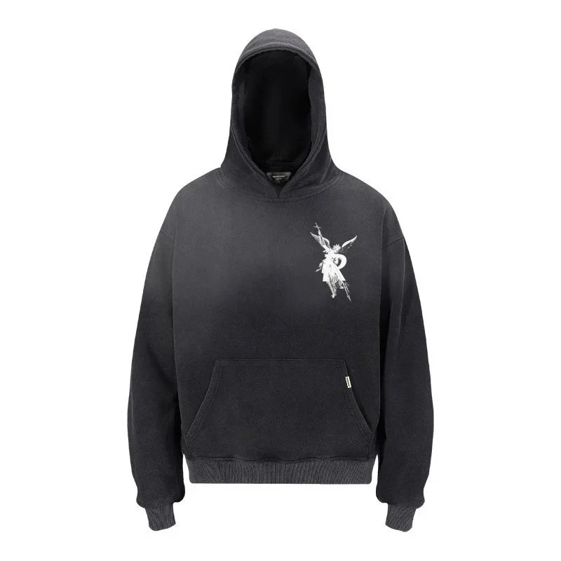 Other Black Angel Print Oversized Hoodie Black - 1