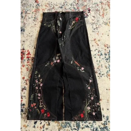 Other Black Embroidered Floral Jeans Black - 1