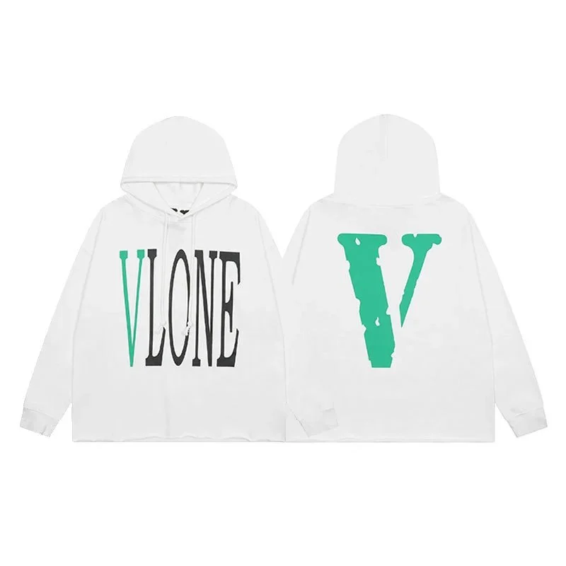 VLONE VLONE White V Logo Hoodie with Distressed Hem White - 1