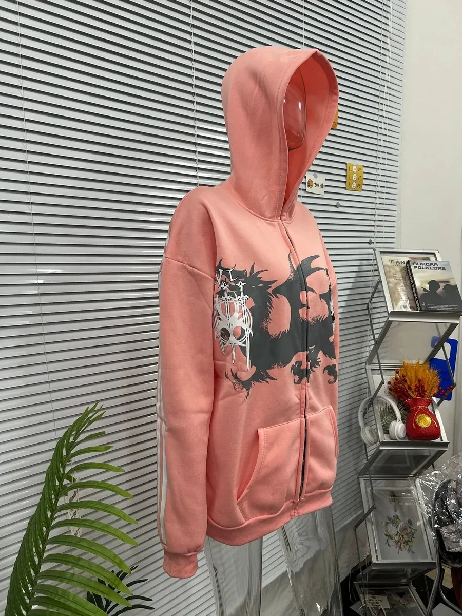 Other Coral Pink Graphic Zip-Up Hoodie Sweatshirt Pink - 1