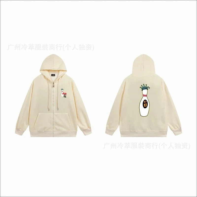 Other Unisex Beige Bowling Pin Zip-Up Hoodie Beige - 1
