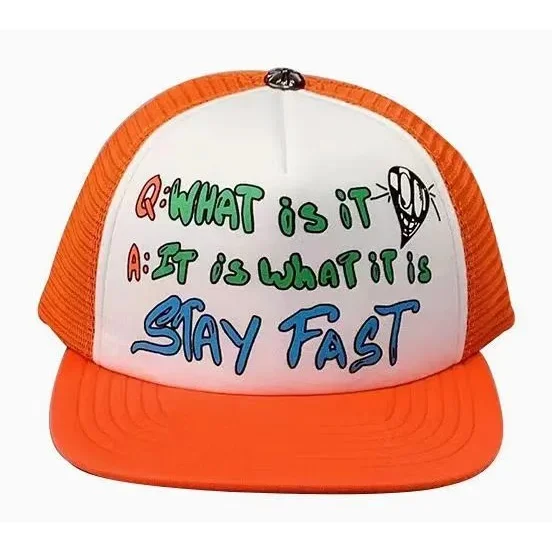 Other Unisex Orange and White 'Stay Fast' Trucker Hat Orange - 1