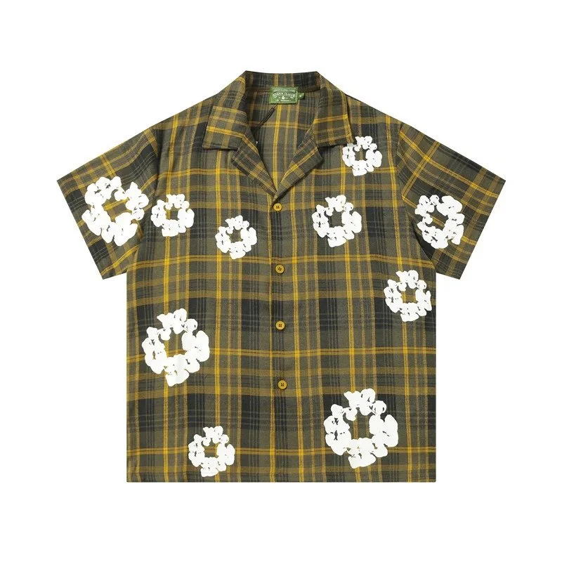 Other 388 Yellow Plaid Floral Shirt Yellow - 1