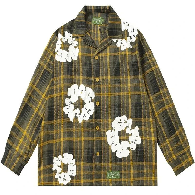 Other Unisex Plaid Popcorn Print Shirt in 383 Yellow Yellow - 1