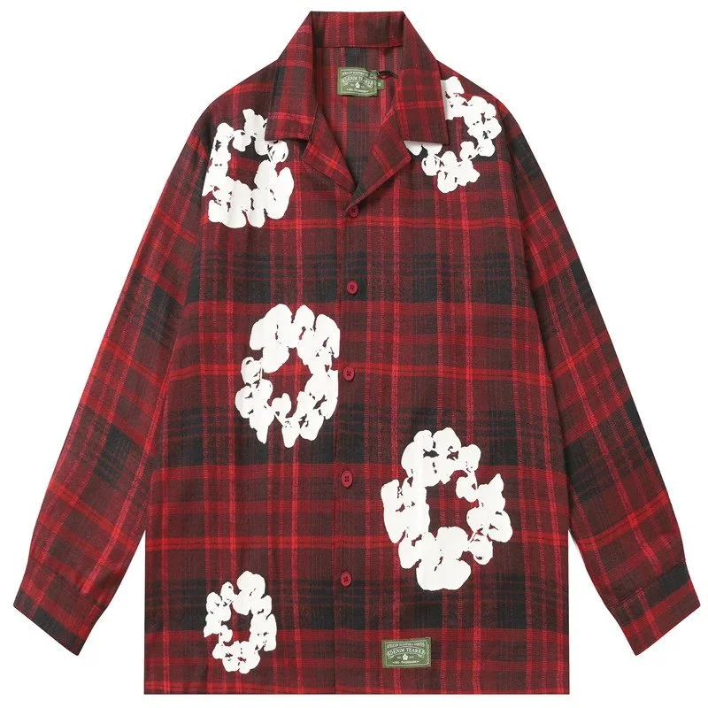 Other Flannel Plaid Shirt with White Floral Print in 383 Red Red - 1
