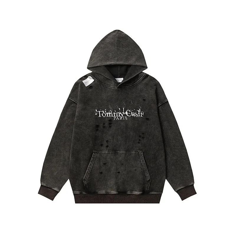 Other Unisex Distressed Washed Hoodie 8111 Black - 1