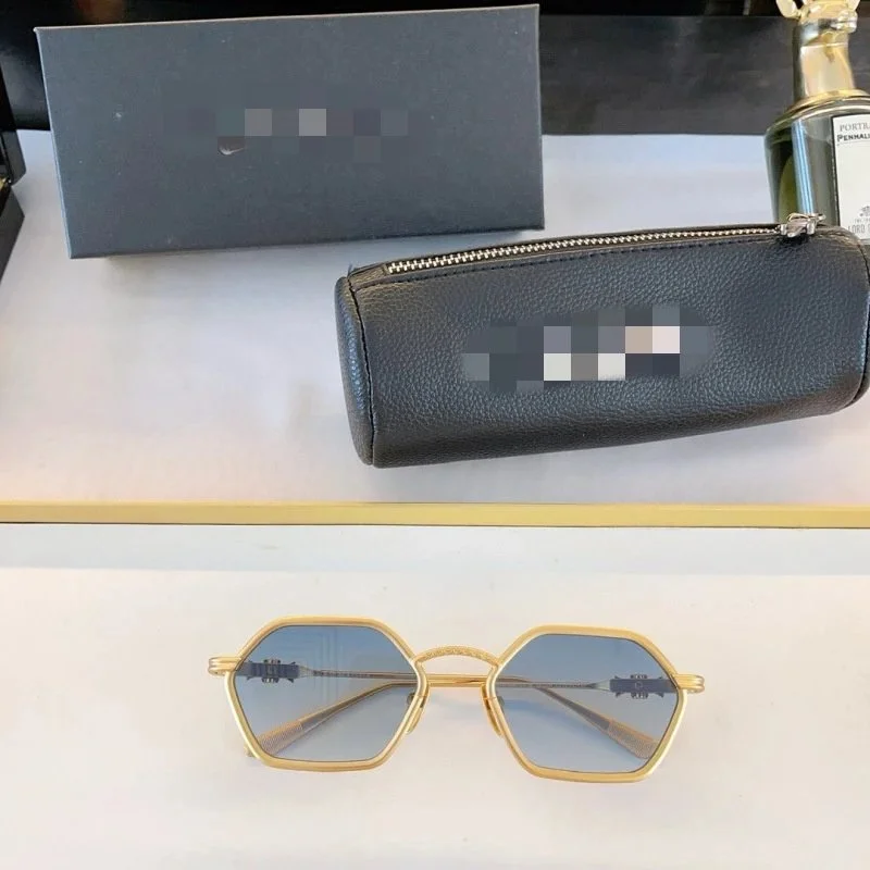 Other Unisex Hexagonal Sunglasses Semi-Transparent Blue Lens Eyewear Blue - 1
