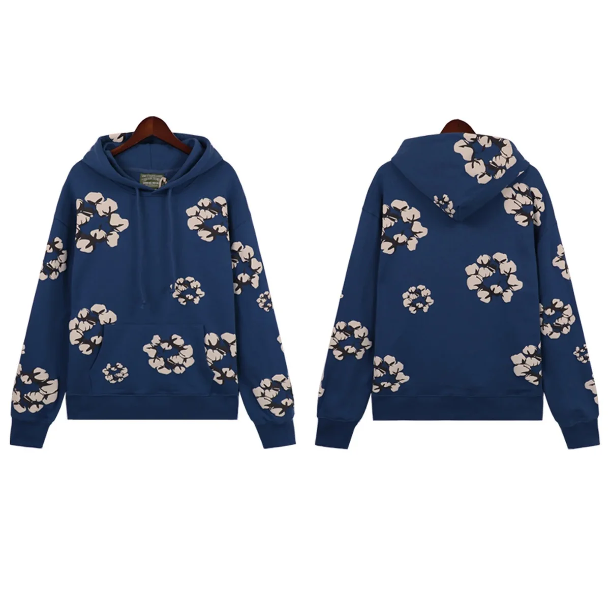 Other Floral Print Hoodie Sweatshirt Navy Blue Navy - 1
