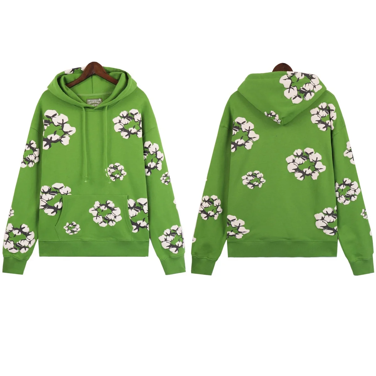 Other Green Cotton Flower Print Hoodie Green - 1