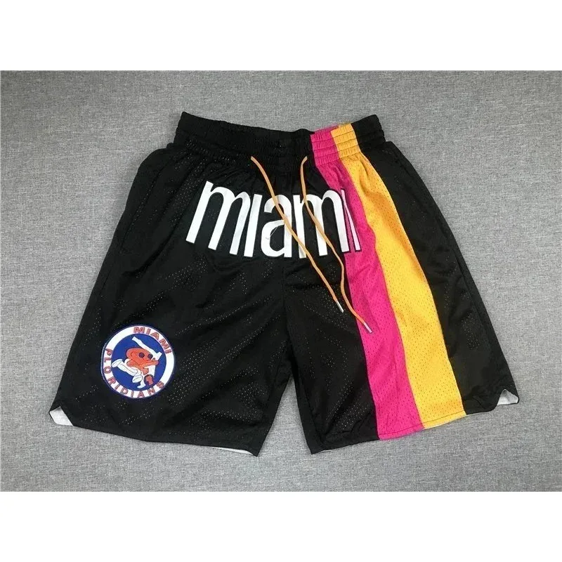 Other Miami Heat Basketball Shorts Black with Pink and Yellow Stripes Black - 1