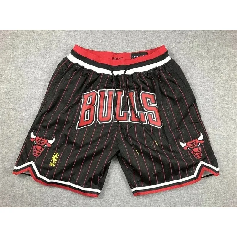Other Chicago Bulls Basketball Shorts Black Red Striped Black - 1