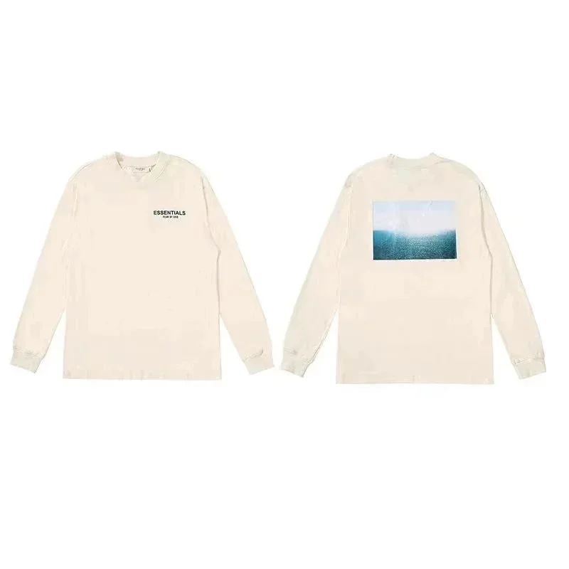 Fear of God Fear of God Essentials Ocean Print Long Sleeve T-Shirt Cream - 1