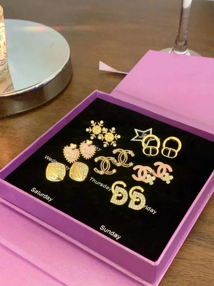 Chanel Chanel Classic Flap Gold & Pink Earrings Set Gold