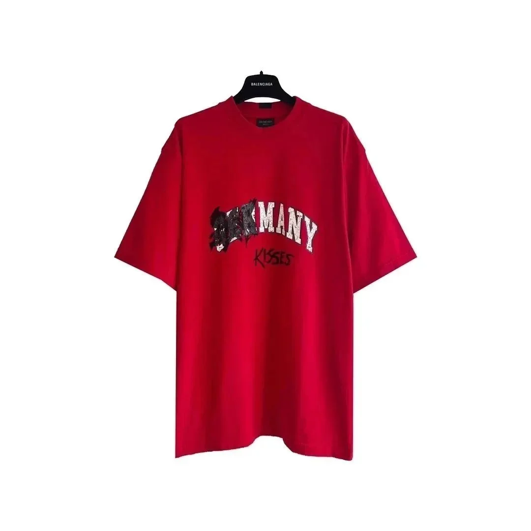 Balenciaga Balenciaga Red 'Kisses' Oversized T-Shirt Red - 1