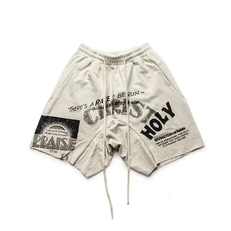 Other Unisex Holy Graphic Print Shorts Beige Beige - 1