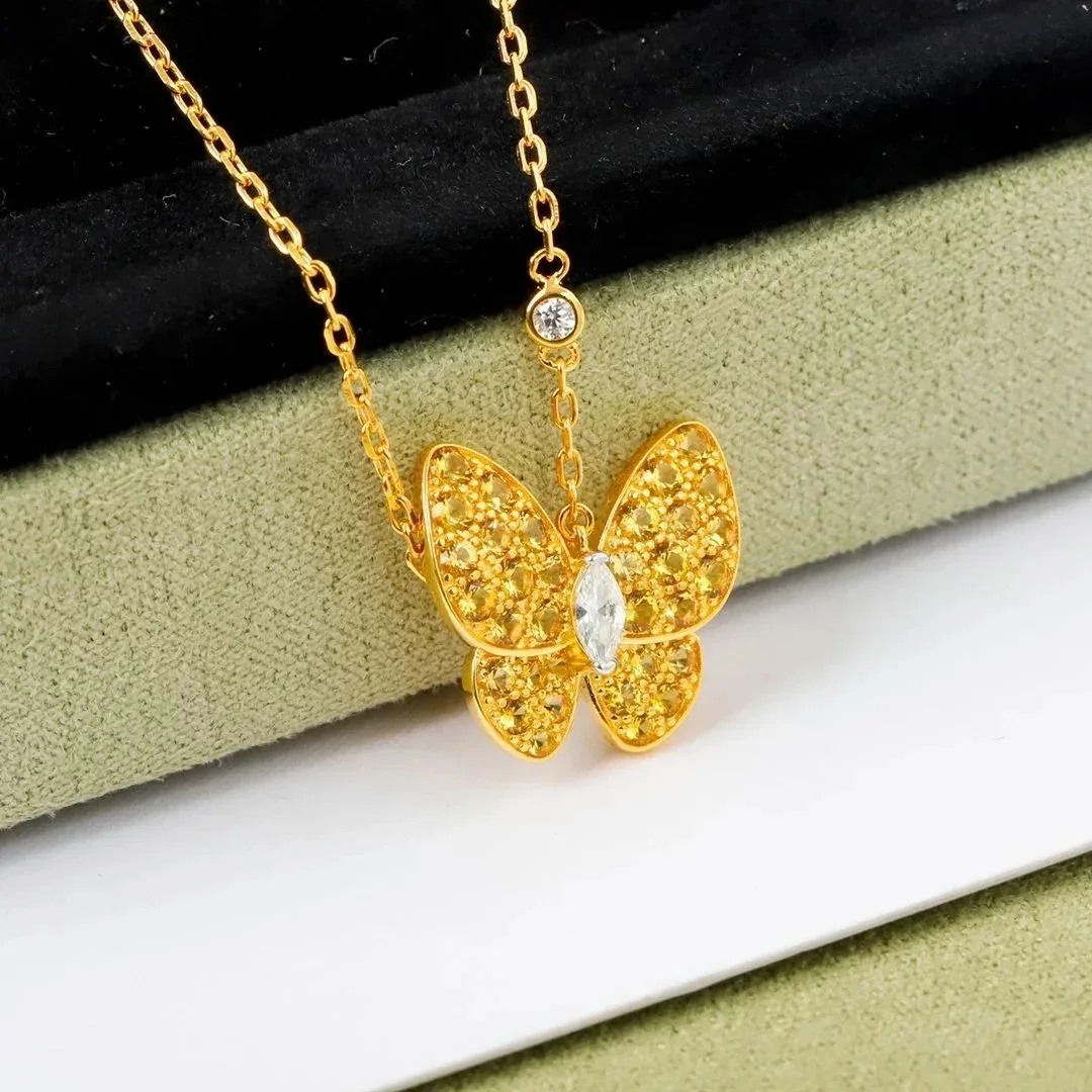 Other Butterfly Pendant Necklace Gold Yellow Diamond Accents Jewelry Gold - 1