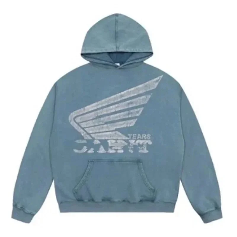 Other Unisex Vintage Washed Blue 'Honda Wing' Hoodie Blue - 1
