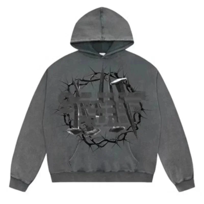 Other Unisex Dark Grey Crown Print Hoodie Grey - 1