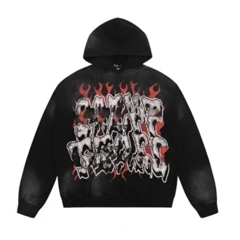 Other Black Flames Graphic Hoodie Sweatshirt Black - 1