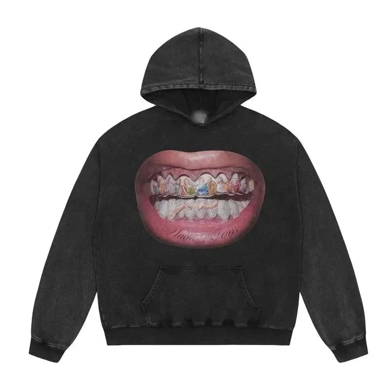 Other Unisex Black 'Lips Print' Hoodie Black - 1