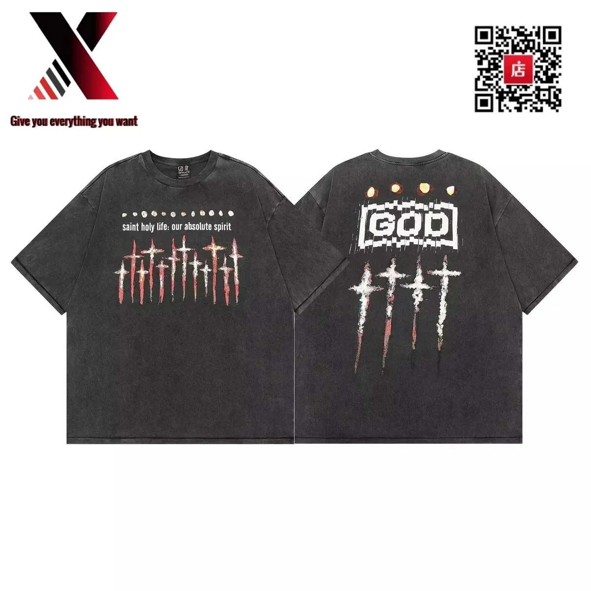 Other God Life Black Cross Print Oversized T-Shirt Black - 1