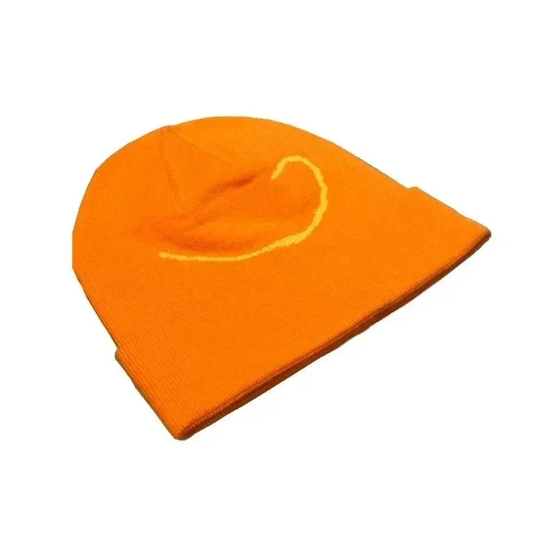 Other Unisex Orange Beanie with Yellow Logo Headwear Orange - 1