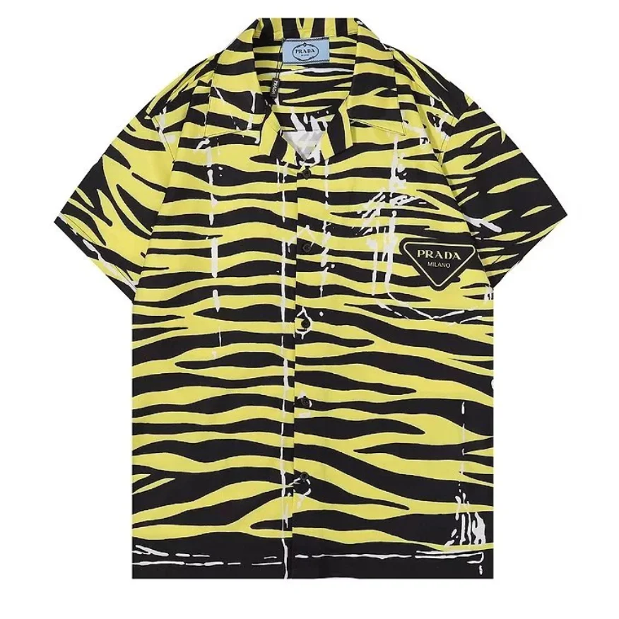 Prada Prada Tiger Stripe Yellow & Black Short Sleeve Shirt Yellow - 1