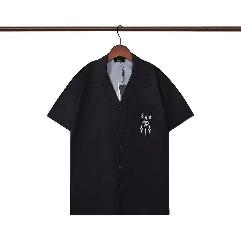 Amiri Amiri Black Diamond Embroidered Short Sleeve Shirt Black - 1