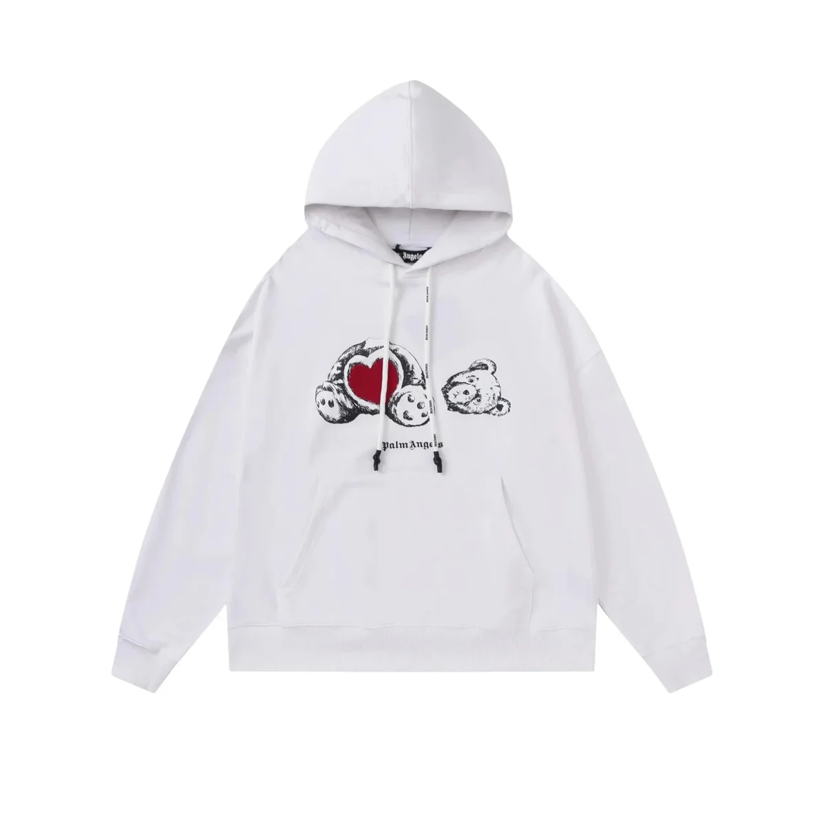 Palm Angels Palm Angels Bear White Hoodie with Heart Print White - 1