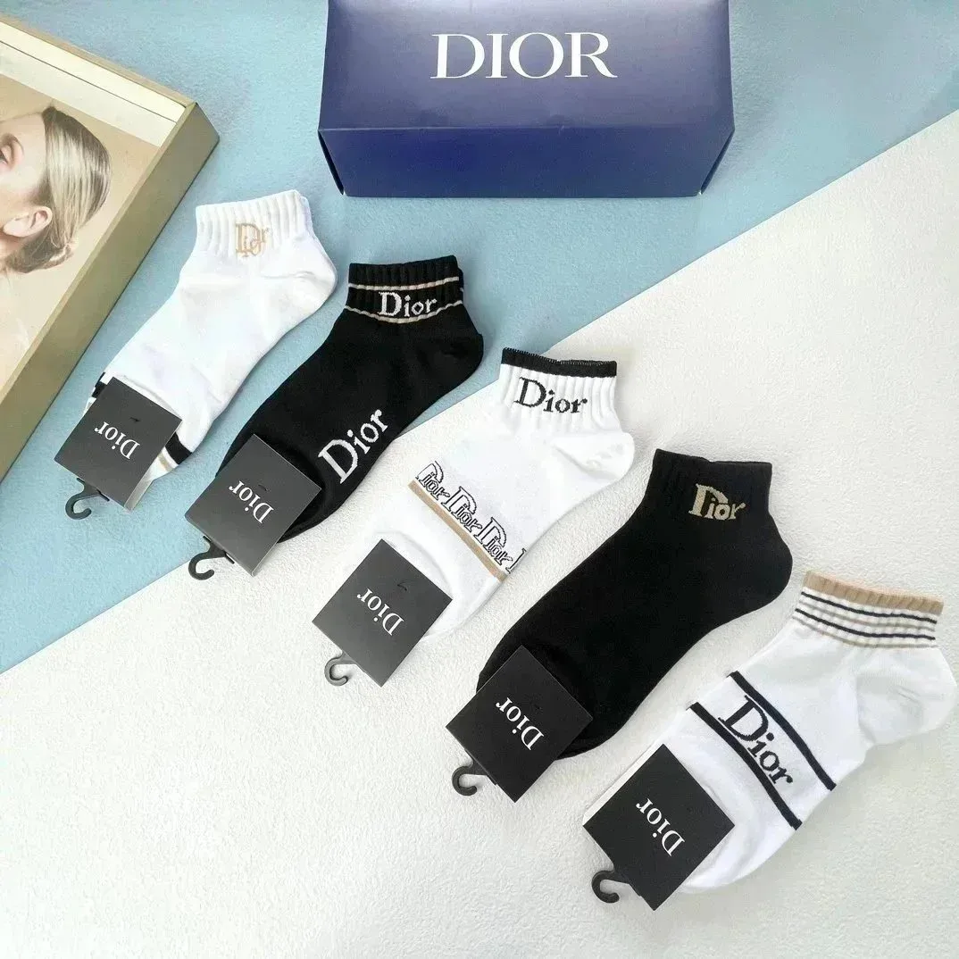 Dior Logo Embroidered Socks in Black & White
