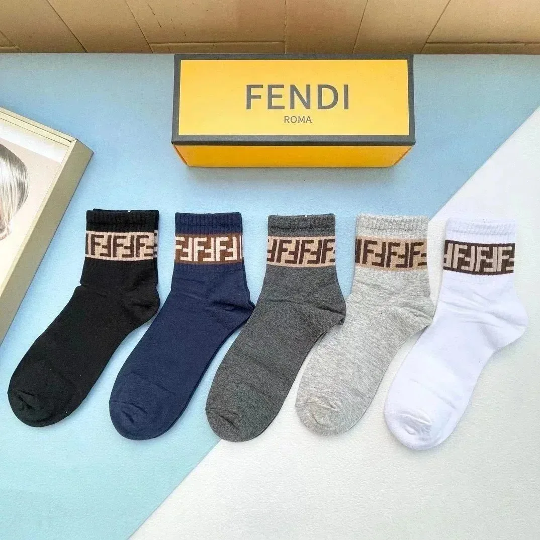 Fendi Fendi FF Logo Socks in Black, Navy, Grey, Light Grey, White Black - 1