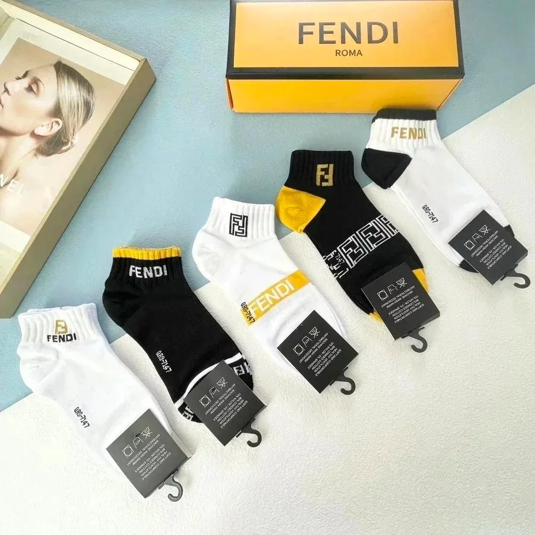Fendi Logo Embroidered Socks in Black & White