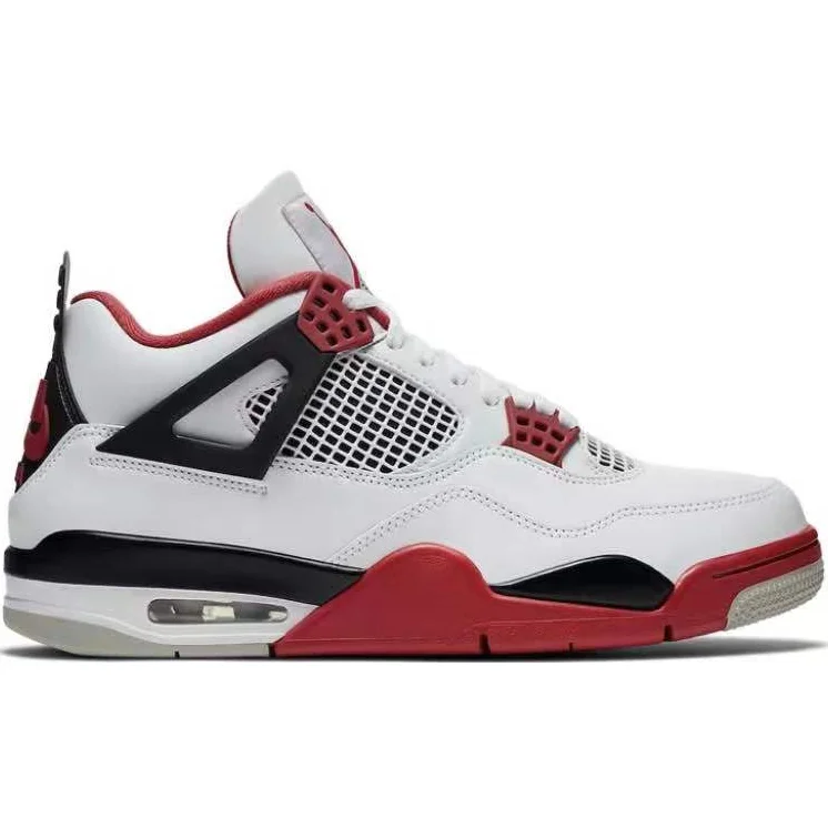 Jordan Nike Air Jordan 4 Fire Red White Sneakers Red - 1