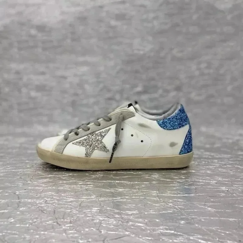 Golden Goose Golden Goose Super-Star White/Gold Star Blue Glitter Sneakers White - 1