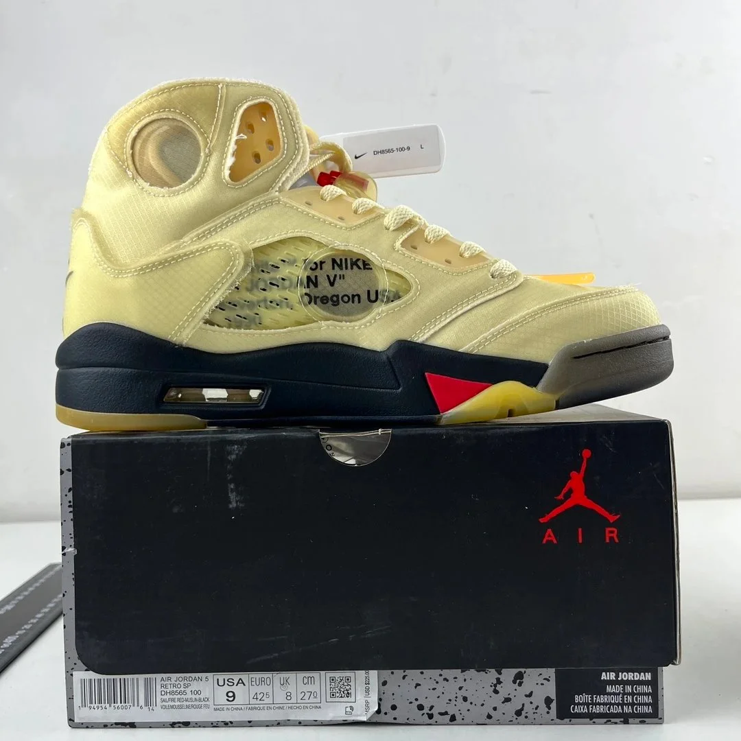Jordan Nike Air Jordan 5 Off-White 'Cream White Sail Yellow Wings' Sneakers Cream
