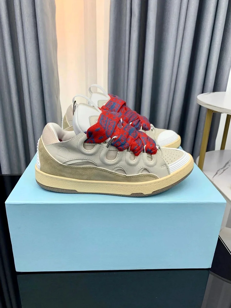 Unisex Beige & Red Bandana Lace Sneakers
