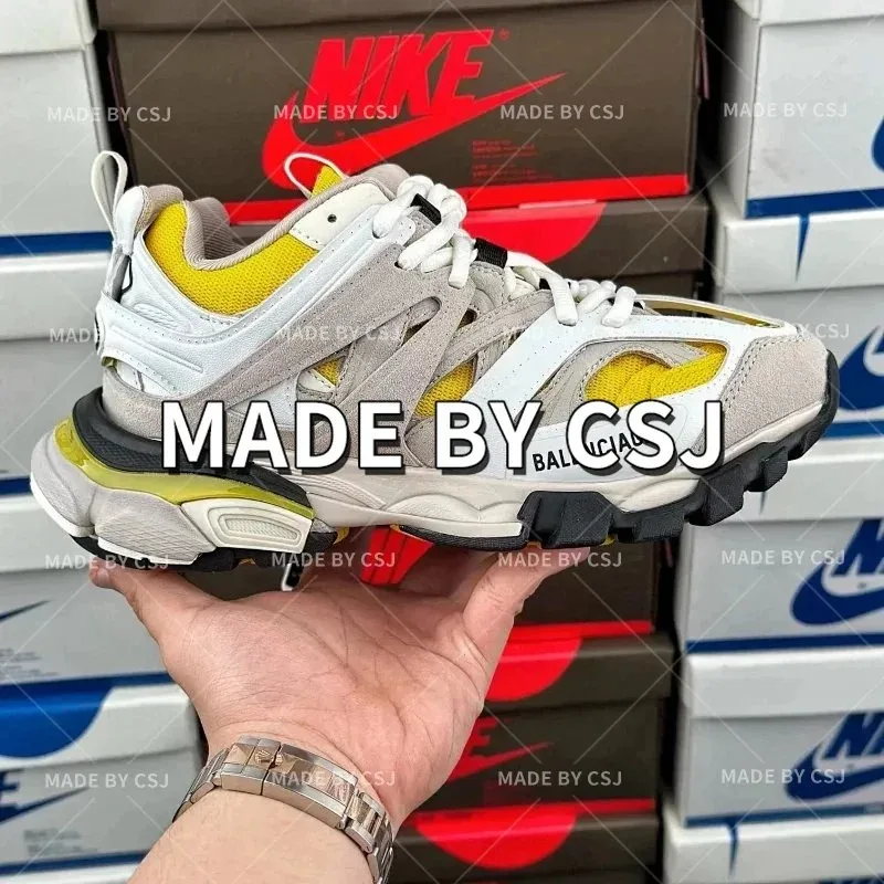 Unknown Brand Track Trainer Grey/White/Yellow Sneakers