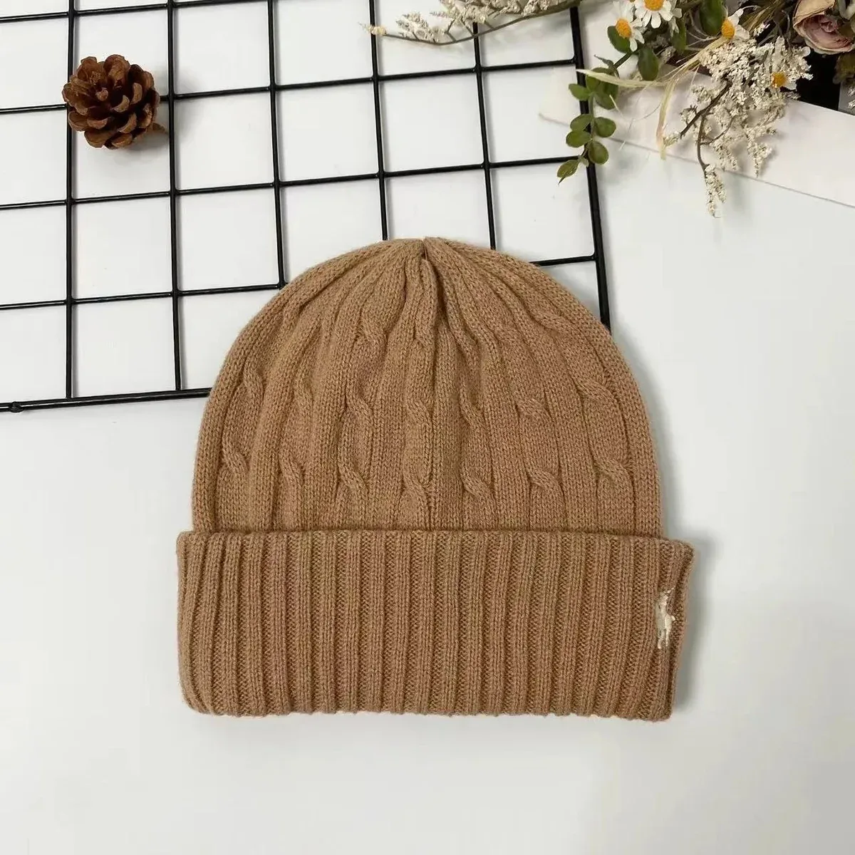 Cable Knit Beanie in Camel