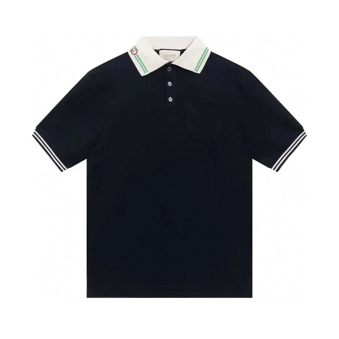Gucci Black Polo Shirt with Green & White Collar Detail
