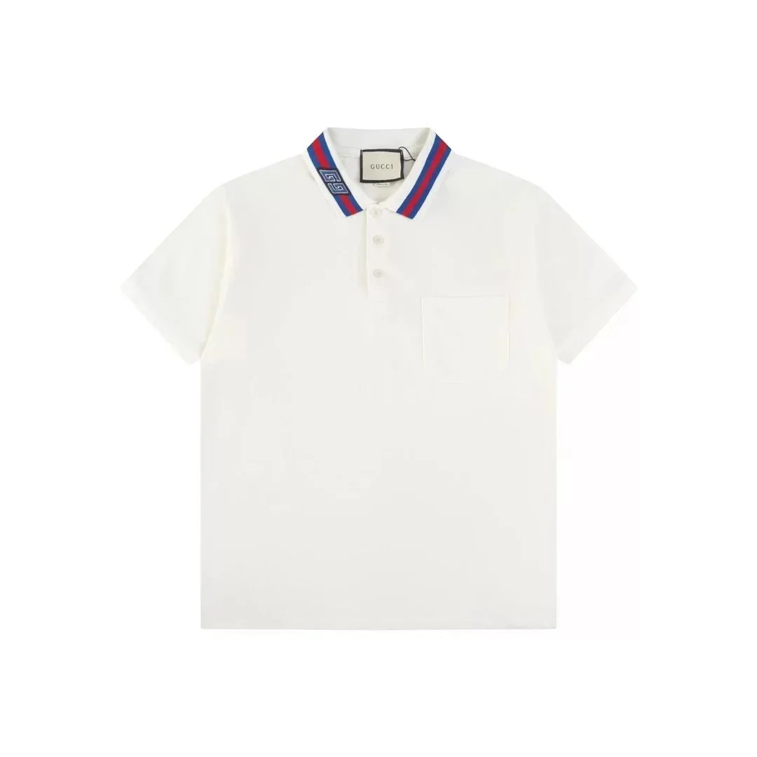 Gucci White Polo Shirt with Red & Blue Web Collar