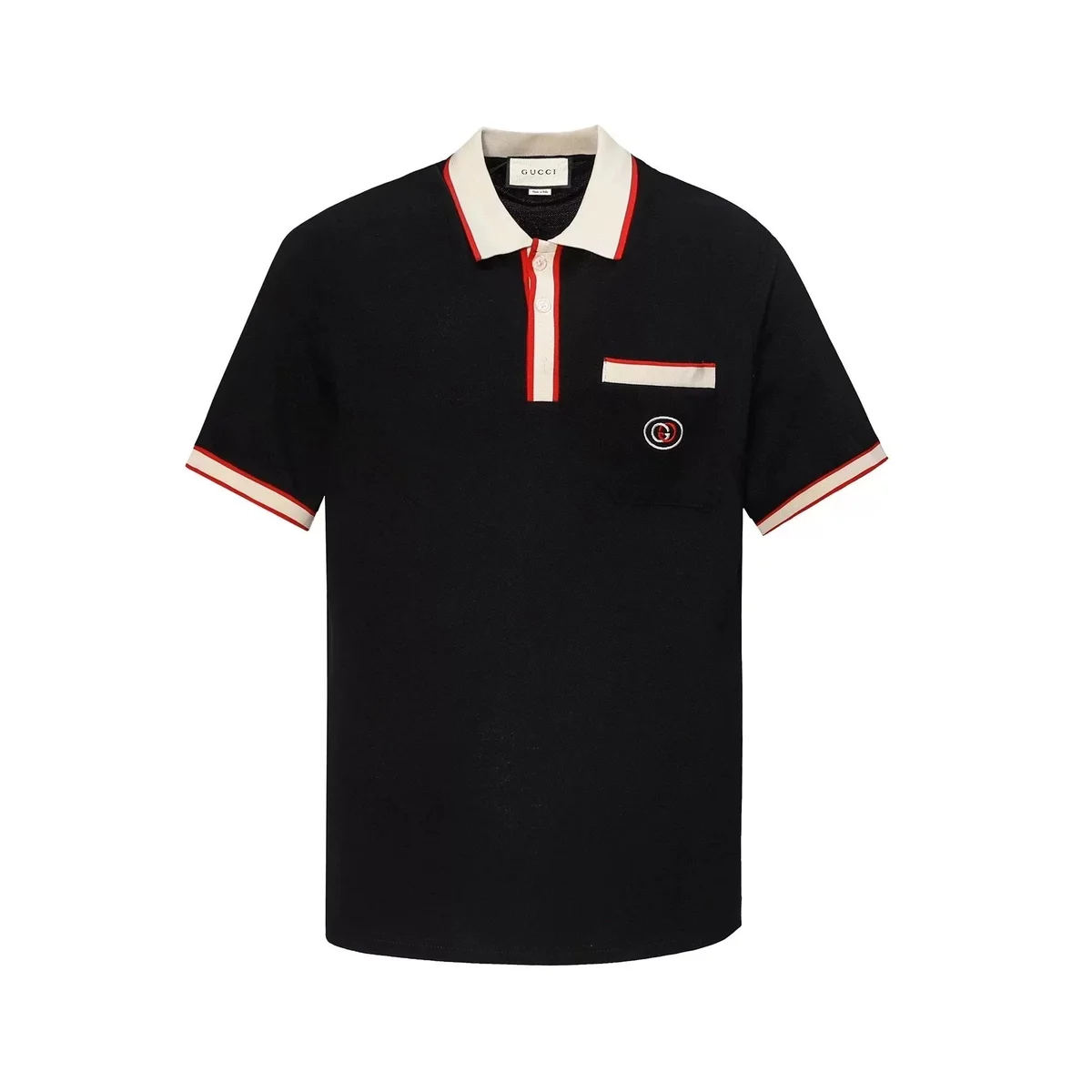 Gucci Black & White Polo Shirt with Red Accents