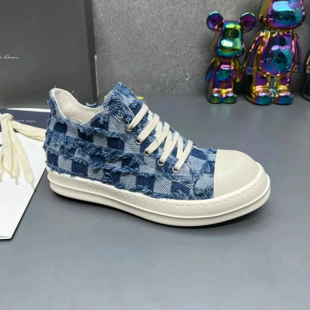 Unisex Denim Checkered High Top Sneakers