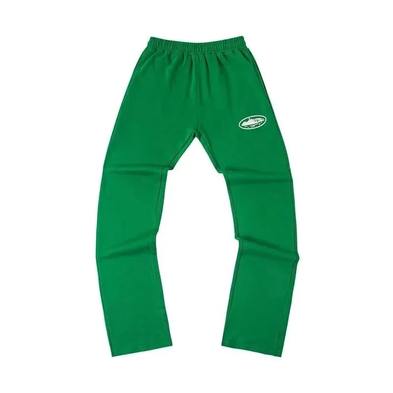 Green Solid Sweatpants with Logo Patch