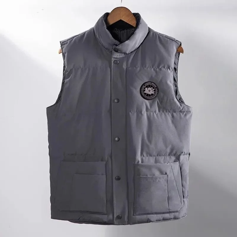 Unisex Grey Solid Padded Vest with Embroidered Patch