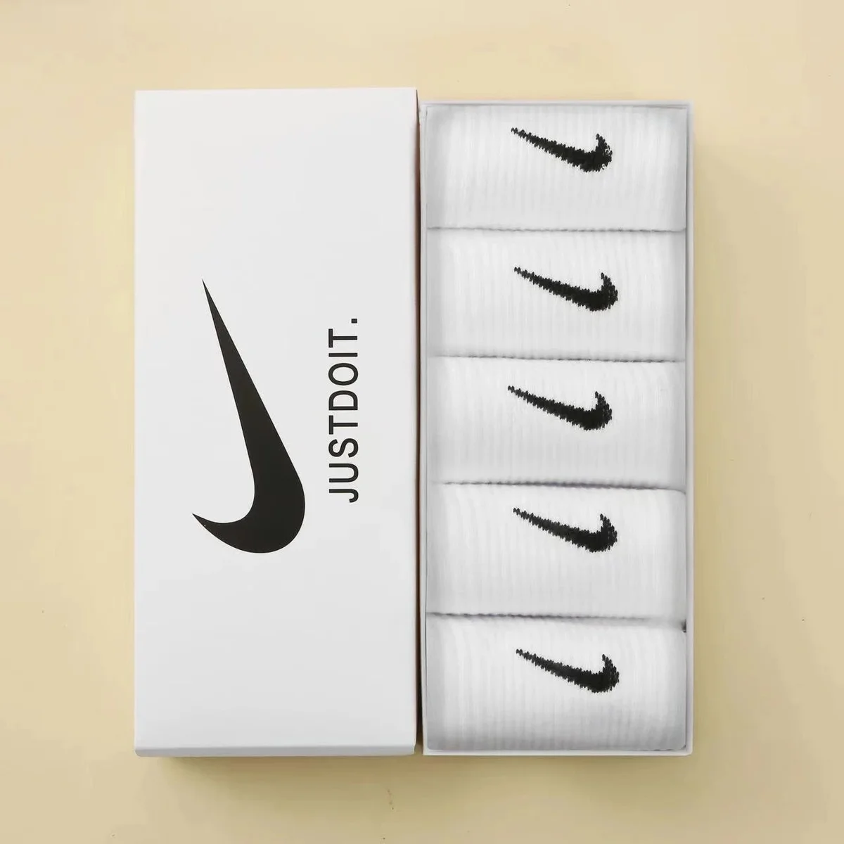 Nike White Socks with Black Swoosh (5 Pack)