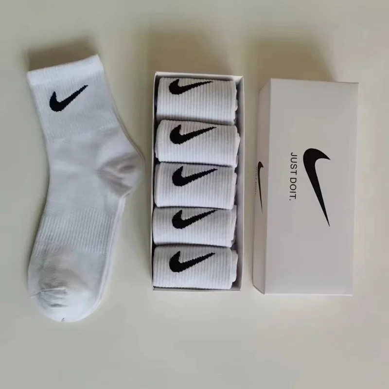 Nike White Socks with Black Swoosh (5 Pack)