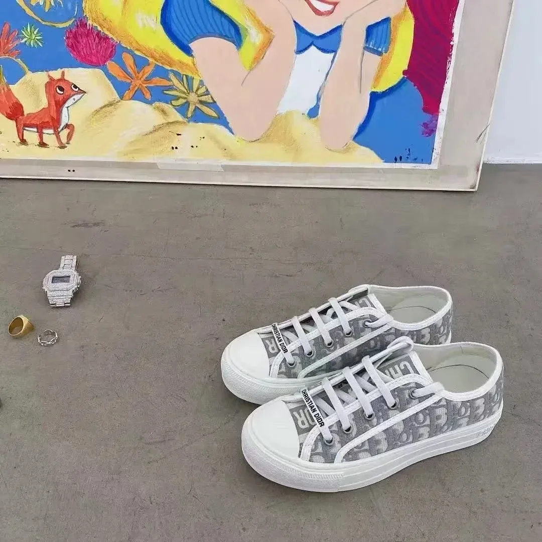 Dior Lady Dior Grey/White Canvas Sneakers