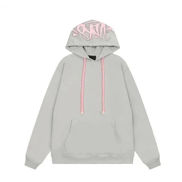 Unisex Light Grey Hoodie with Pink Drawstrings and Graphic