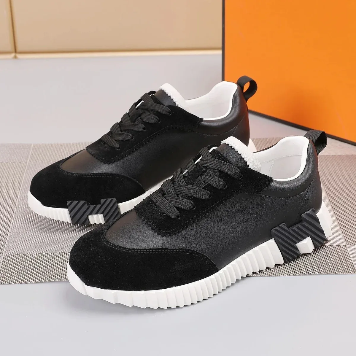 Black & White Leather Sneakers Casual Shoes