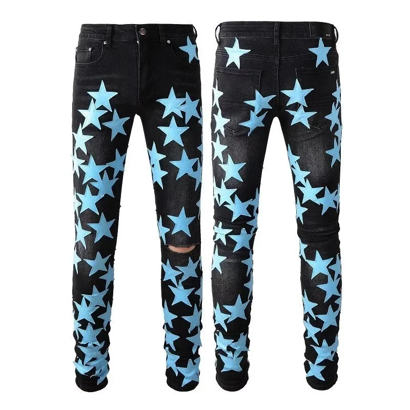 Black Star Print Jeans Slim Fit